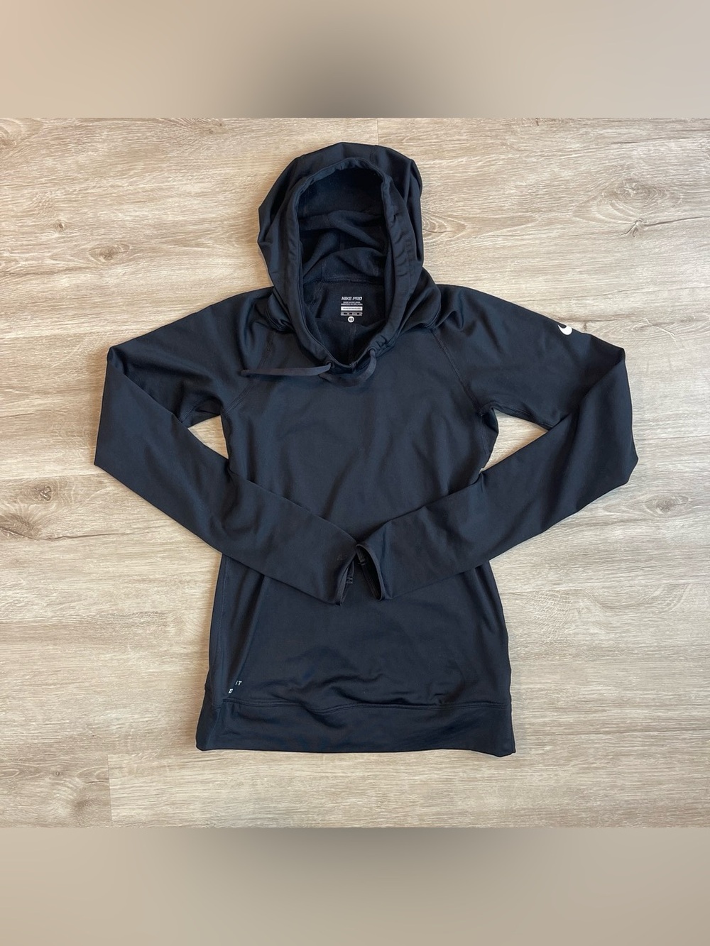 Nike Pro Women’s Dri-FIT Pullover Hoodie Size XS Black Running Training Thumbhol